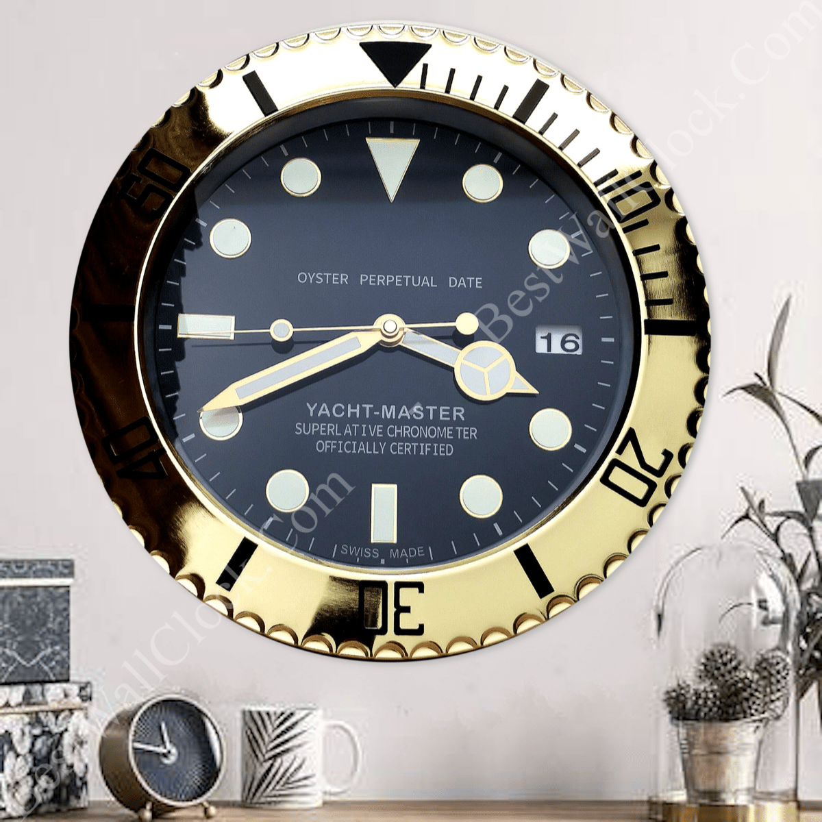 YATCH MASTER – GOLD – BLACK EDITION 35 CM DELUXE METAL WALL CLOCK
