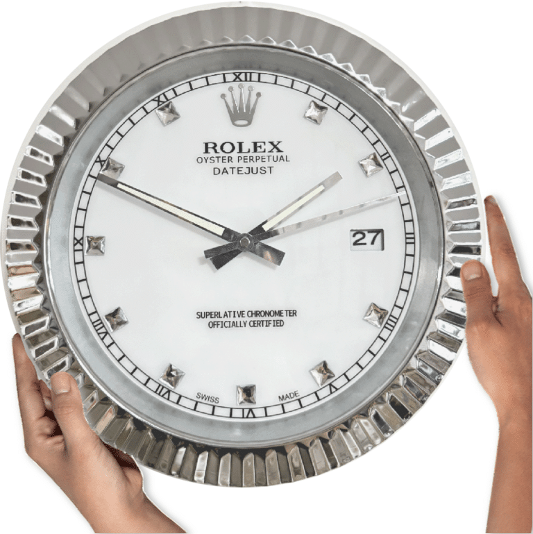 DATEJUST – ROSE SILVER – WHITE – 3 EDITION DELUXE METAL WALL CLOCK, 35 CM