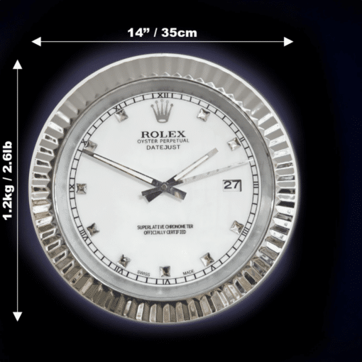 DATEJUST – ROSE SILVER – WHITE – 3 EDITION DELUXE METAL WALL CLOCK, 35 CM
