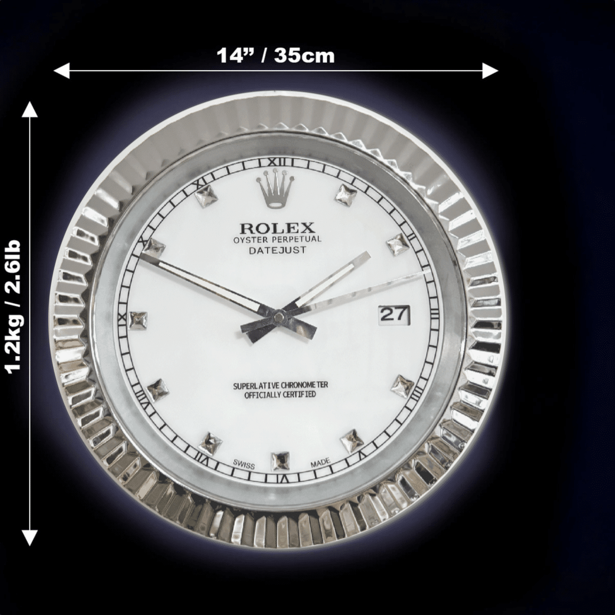 DATEJUST – ROSE SILVER – WHITE – 3 EDITION DELUXE METAL WALL CLOCK, 35 CM