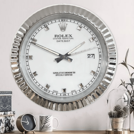 DATEJUST – ROSE SILVER – WHITE – 3 EDITION DELUXE METAL WALL CLOCK, 35 CM