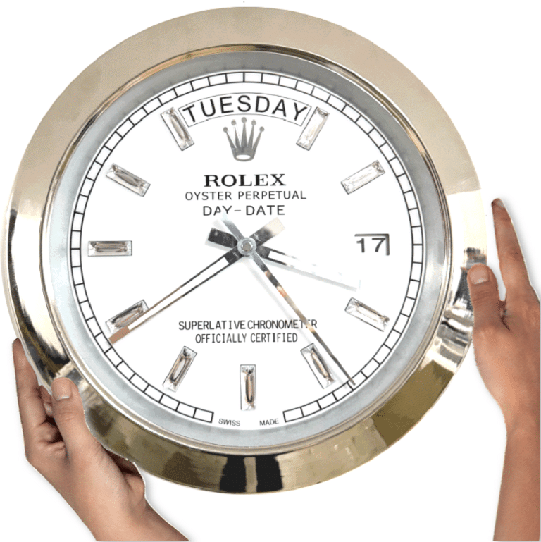 DATEJUST – SILVER – WHITE – 5 DELUXE METAL WALL CLOCK 35 CM