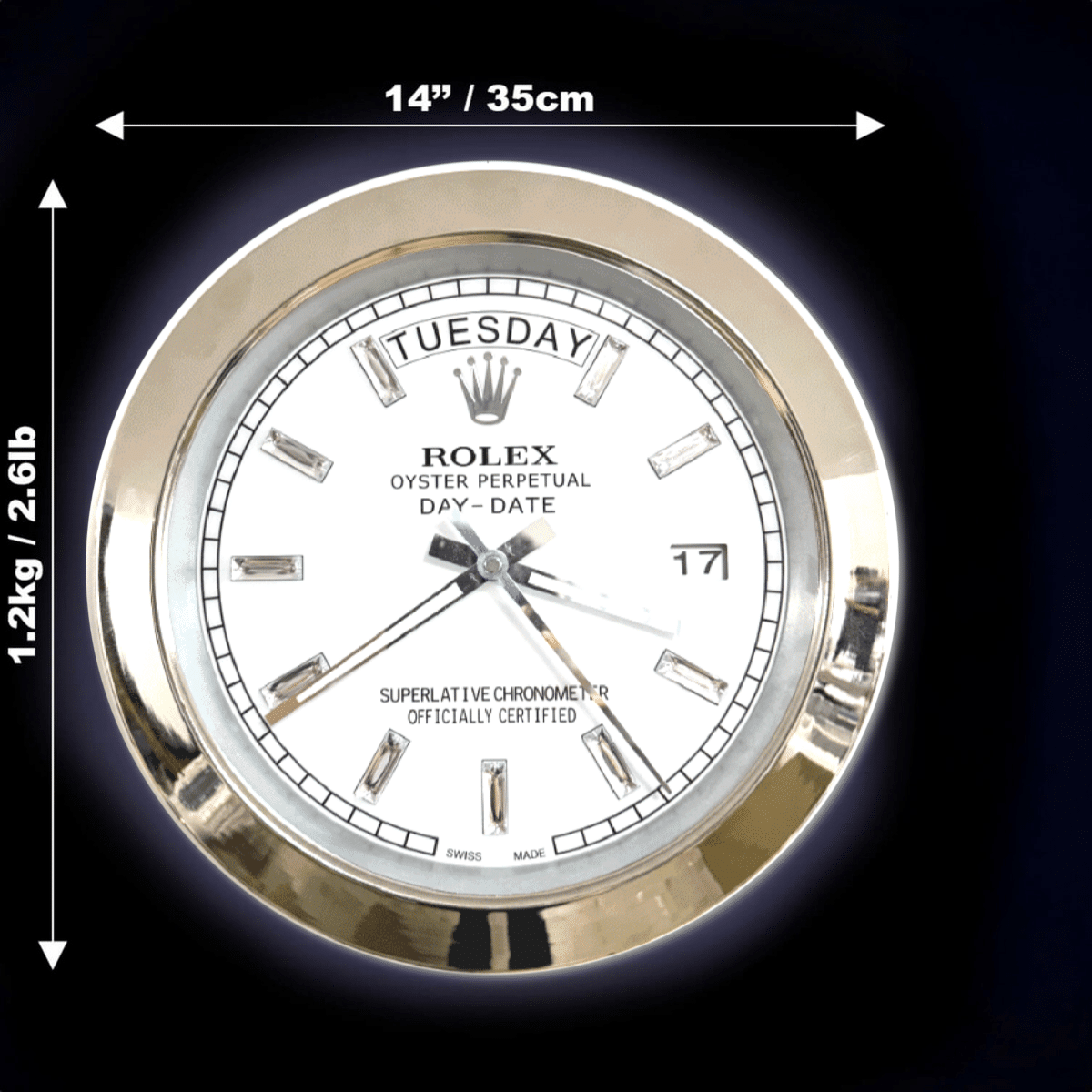 DATEJUST – SILVER – WHITE – 5 DELUXE METAL WALL CLOCK 35 CM