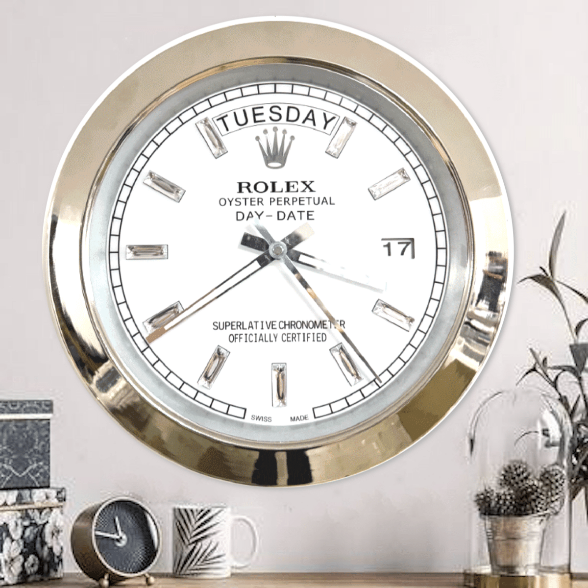 DATEJUST – SILVER – WHITE – 5 DELUXE METAL WALL CLOCK 35 CM