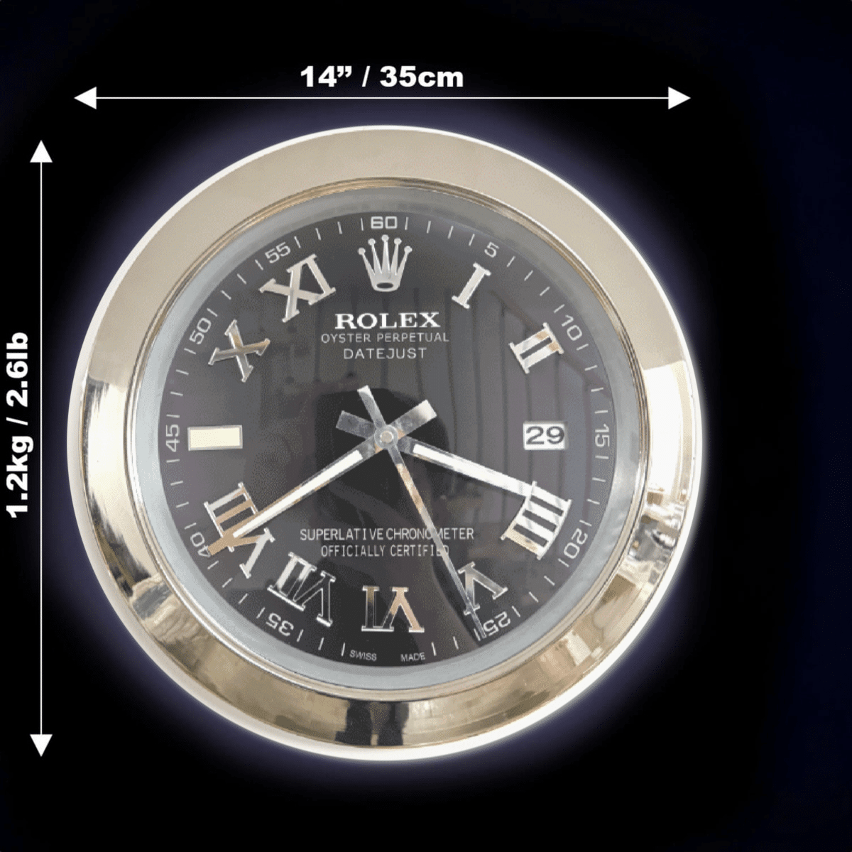 DATEJUST – SILVER – BLUE-3 DELUXE METAL WALL CLOCK 35 CM