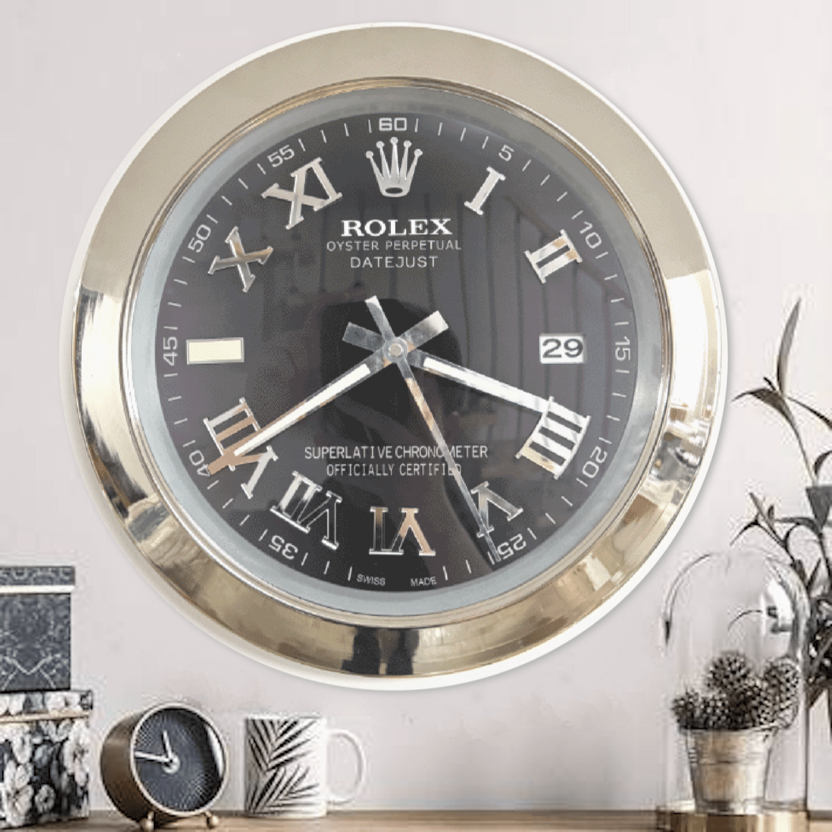 DATEJUST – SILVER – BLUE-3 DELUXE METAL WALL CLOCK 35 CM