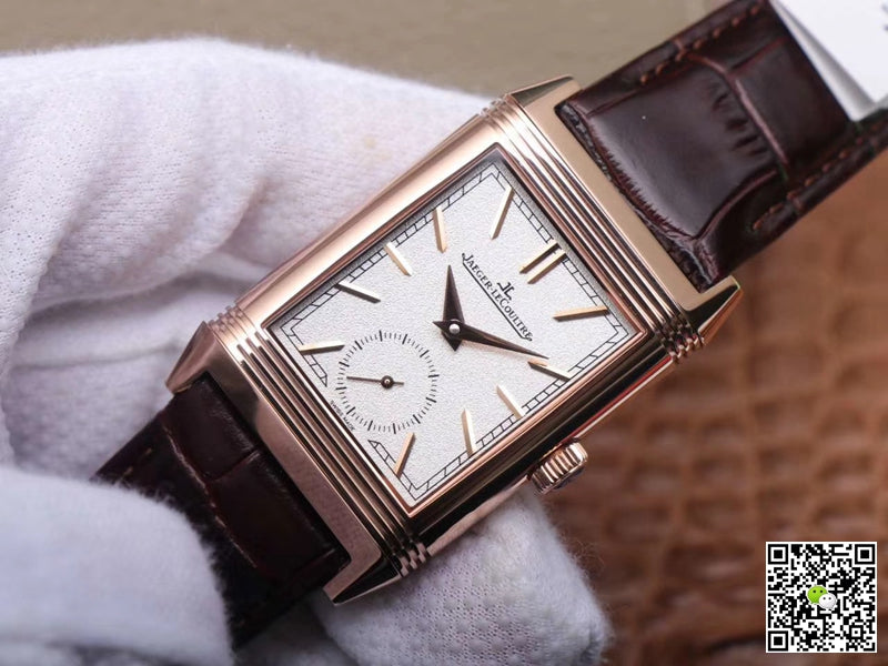 Jaeger LeCoultre Reverso Tribute Double-sided Double Time Zone Flip MG Factory Rose Gold White Dial