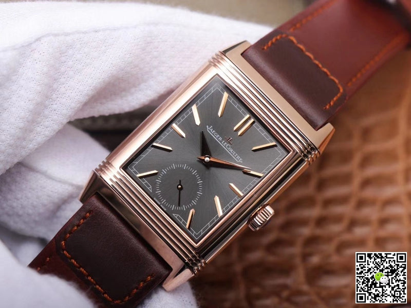 Jaeger LeCoultre Reverso Tribute Double-sided Double Time Zone Flip MG Factory Rose Gold Black Dial
