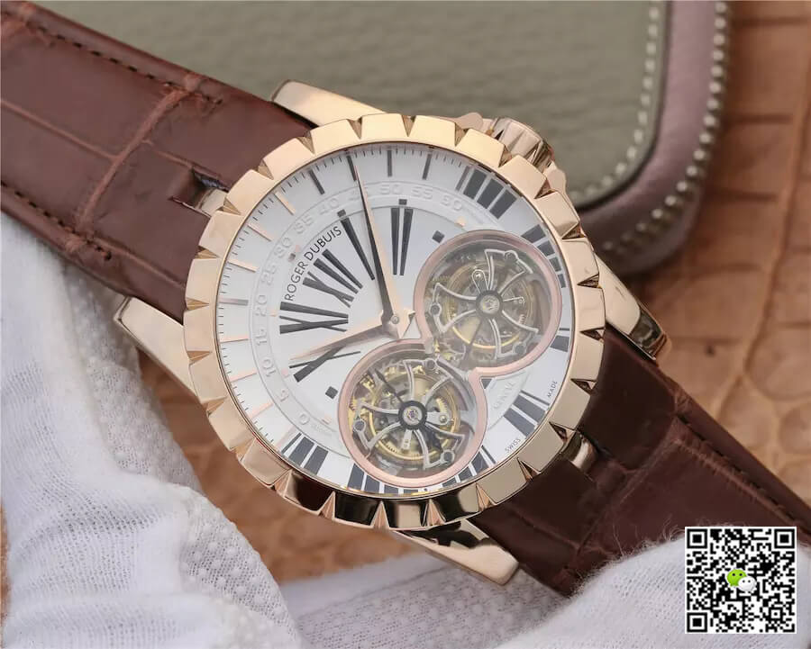 Roger Dubuis Excalibur RDDBEX0249 JB Factory Tourbillon Gold Case White Dial