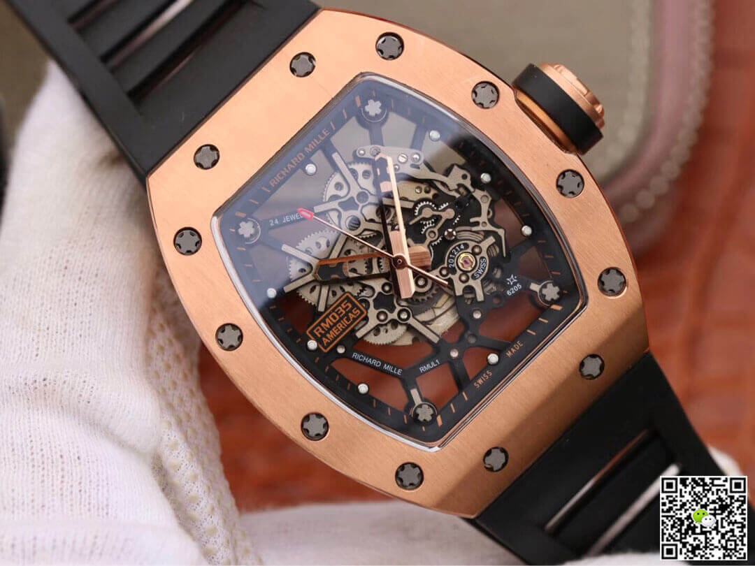 Richard Mille RM035 Americas KV Factory Rose Gold Black Strap