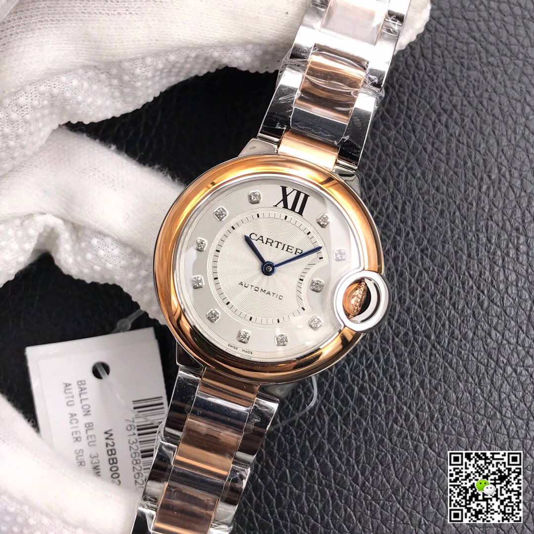 Ballon Bleu De Cartier Ladies 28MM V6 Factory V8 Rose Gold Bezel
