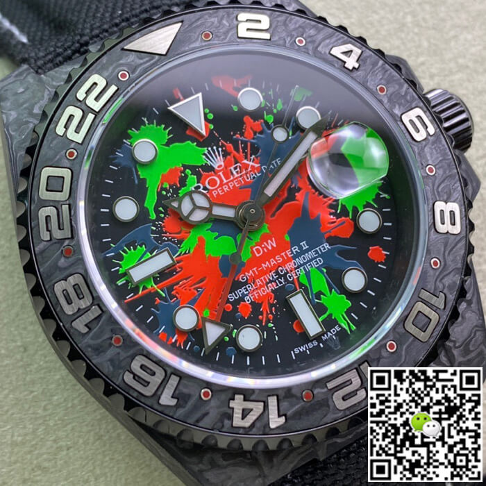 Rolex GMT-MASTER II Diw Carbon Fiber Color Dial Black Fabric Strap
