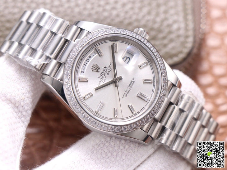 Rolex Day-Date M228349RBR-0001 EW Factory Diamond Silver Dial