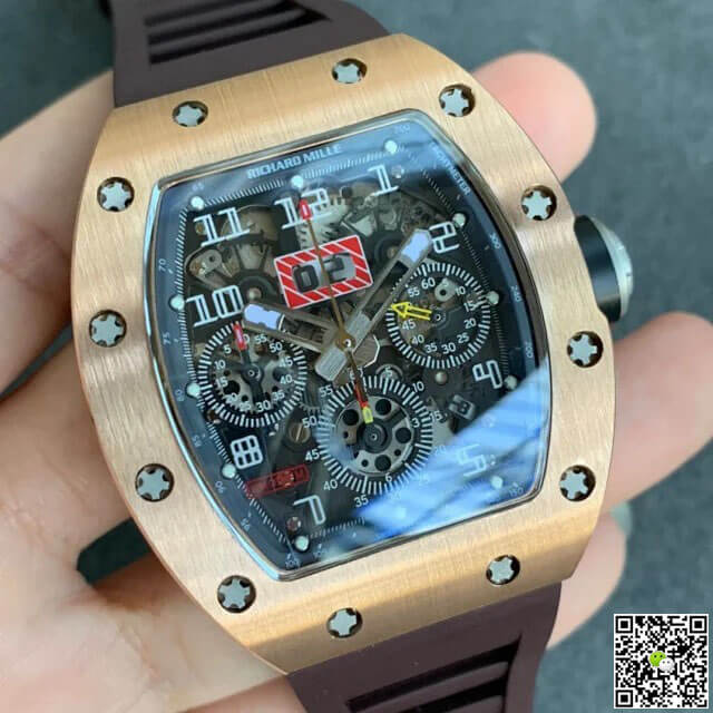 Richard Mille RM011 KV Factory Rose Gold Brown Rubber Strap
