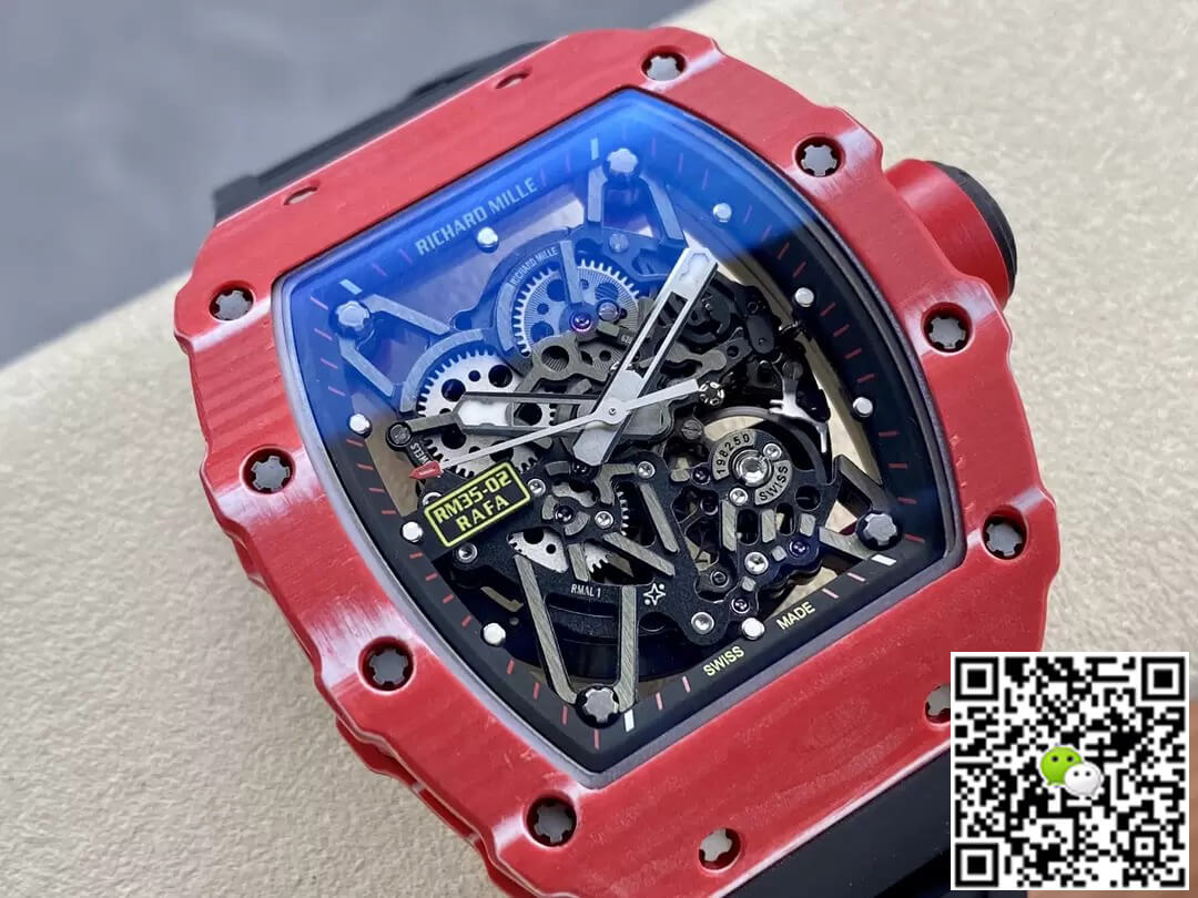 Richard Mille RM35-02 T+ Factory Red Carbon Fiber Case Black Rubber Strap