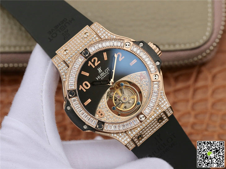 Hublot Big Bang Tourbillon Rose Gold Diamond Black Dial
