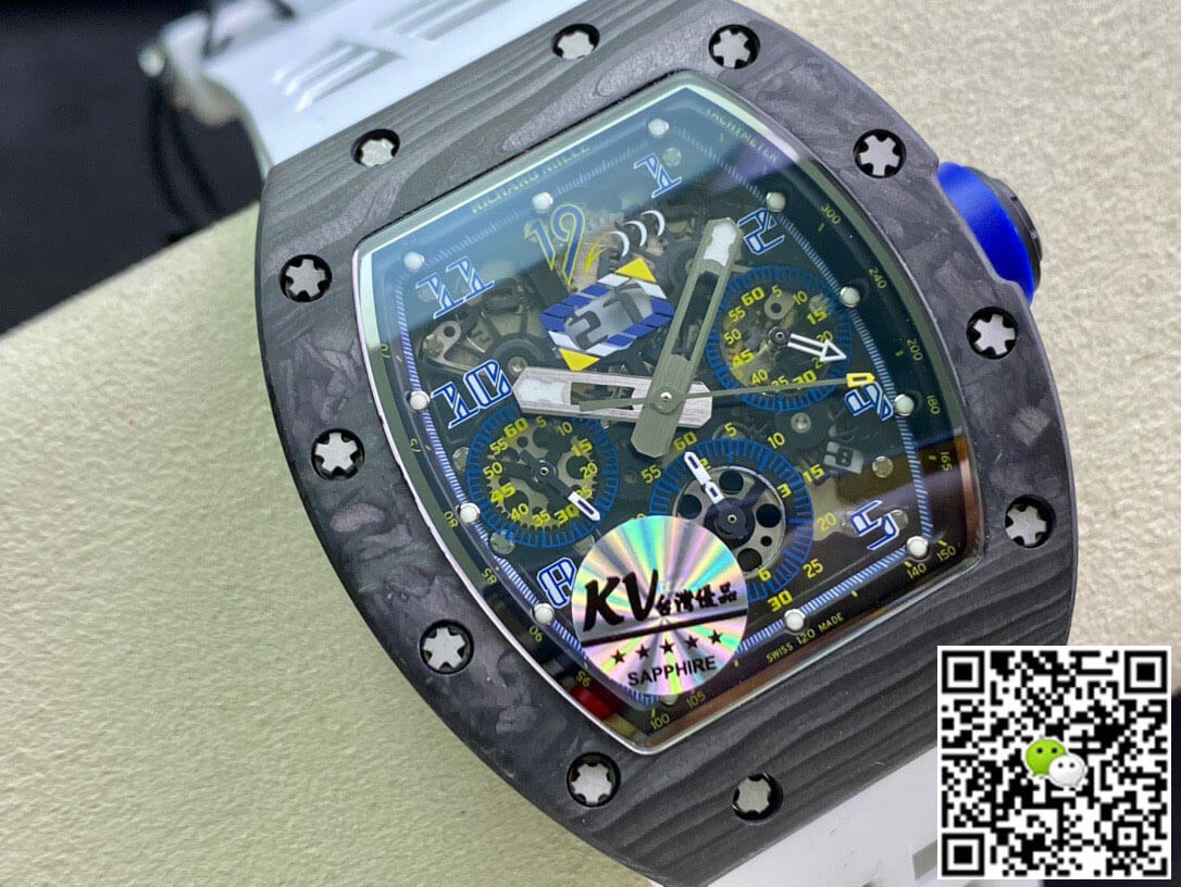 Richard Mille RM011 KV Factory Carbon Fiber White Rubber Strap