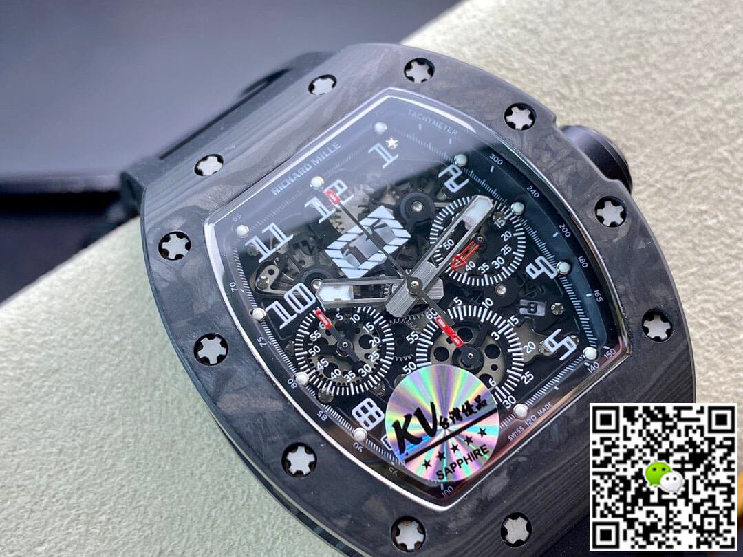 Richard Mille RM011 KV Factory Carbon Fiber Black Rubber Strap