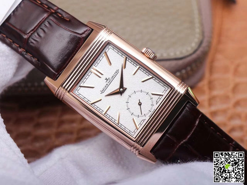 Jaeger LeCoultre Reverso Tribute Double-sided Double Time Zone Flip MG Factory Rose Gold White Dial