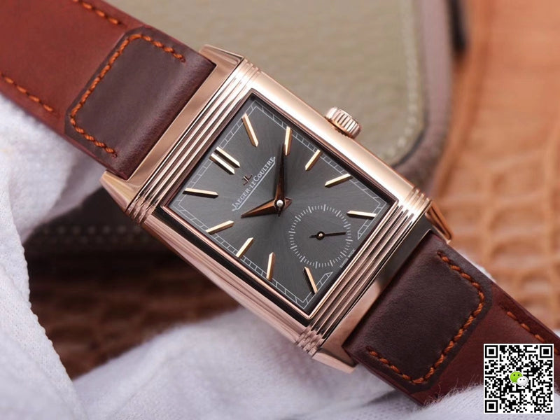 Jaeger LeCoultre Reverso Tribute Double-sided Double Time Zone Flip MG Factory Rose Gold Black Dial