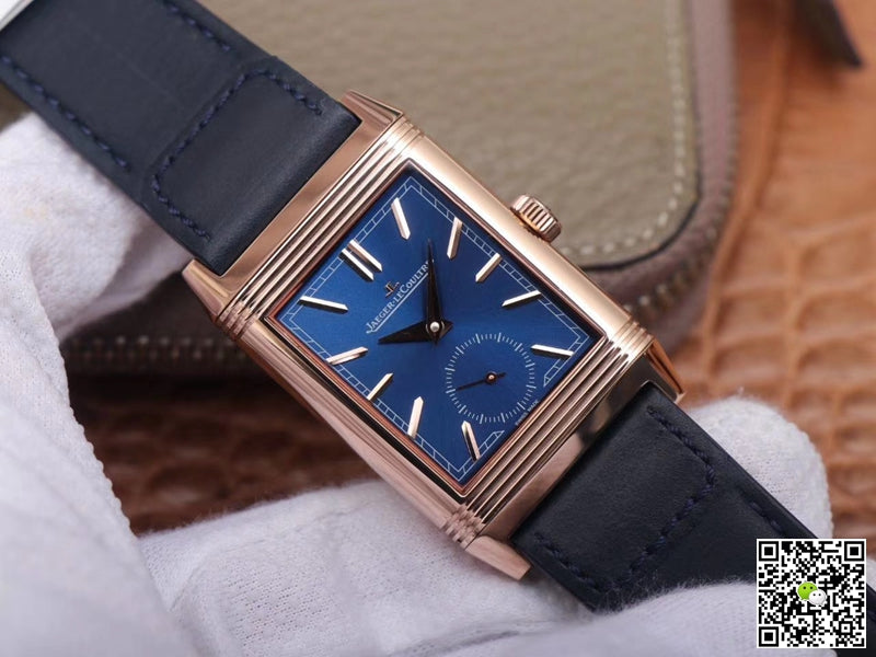 Jaeger LeCoultre Reverso Tribute Double-sided Double Time Zone Flip MG Factory Rose Gold Blue Dial
