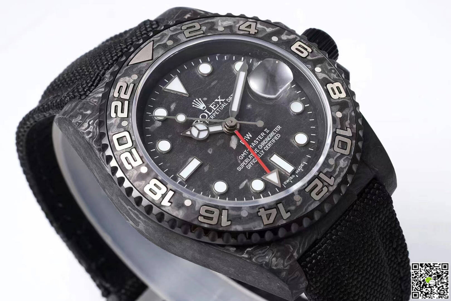 Rolex GMT-MASTER II Diw Carbon Fiber Black Fabric Strap