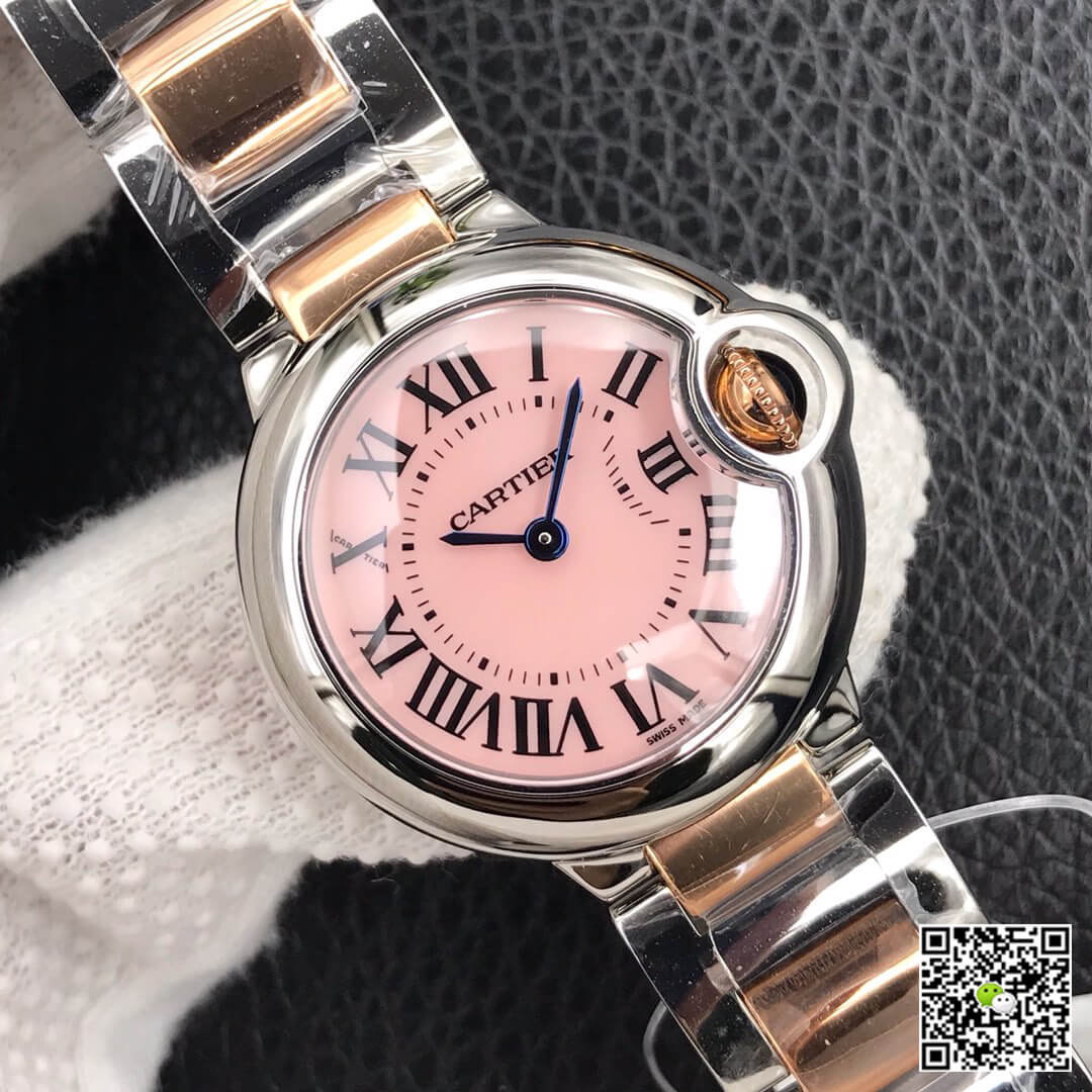 Ballon Bleu De Cartier Ladies 28MM V6 Factory V8 Pink Dial