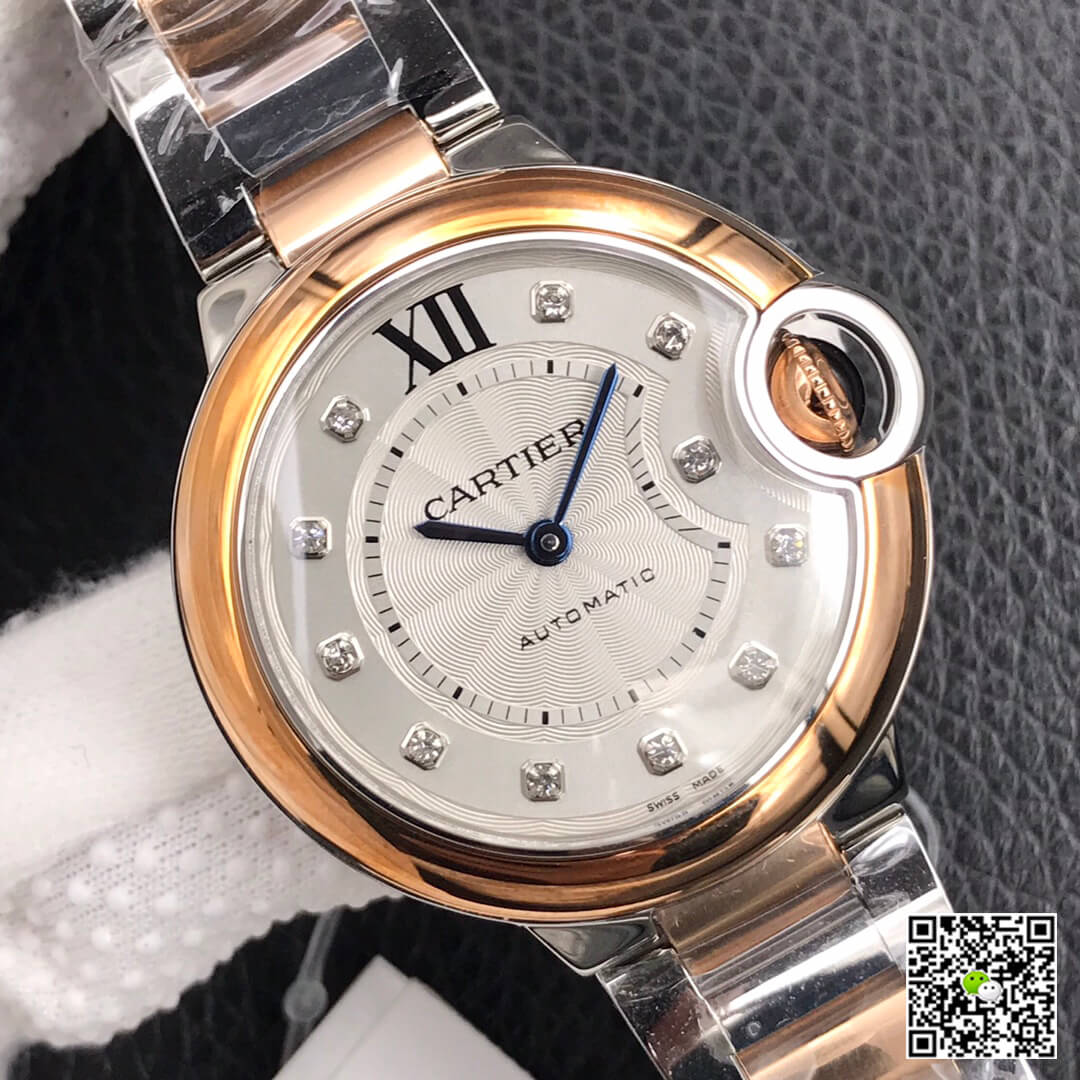 Ballon Bleu De Cartier Ladies 28MM V6 Factory V8 Rose Gold Bezel