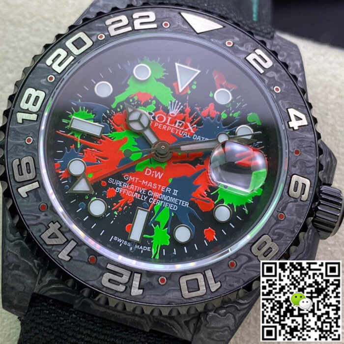 Rolex GMT-MASTER II Diw Carbon Fiber Color Dial Black Fabric Strap