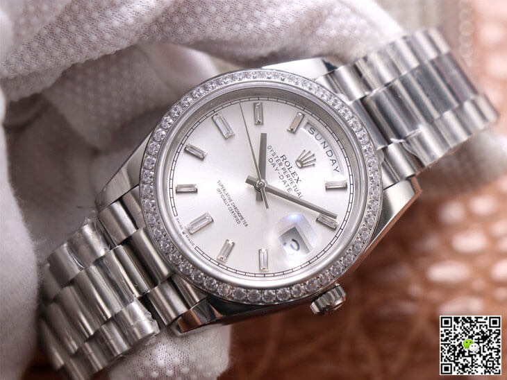Rolex Day-Date M228349RBR-0001 EW Factory Diamond Silver Dial