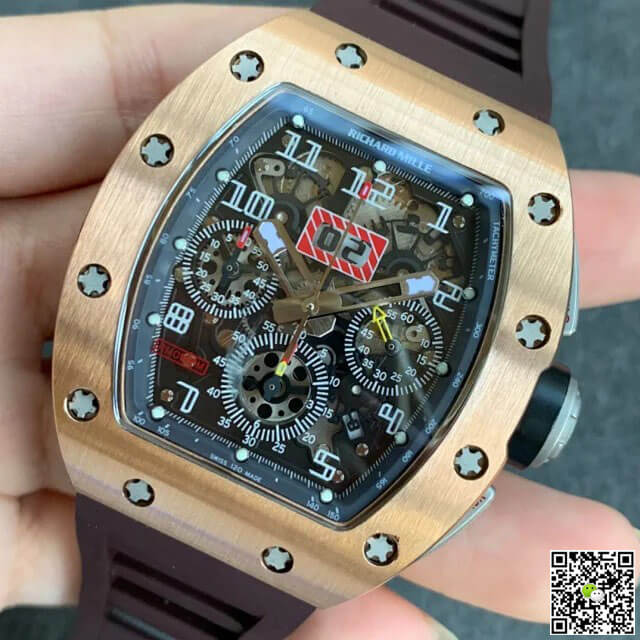 Richard Mille RM011 KV Factory Rose Gold Brown Rubber Strap