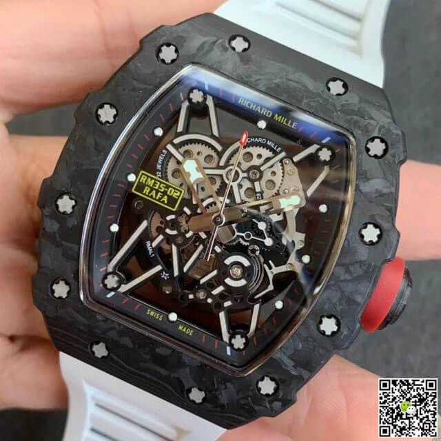 Richard Mille RM35-02 KV Factory V3 Carbon Fiber White Rubber Strap
