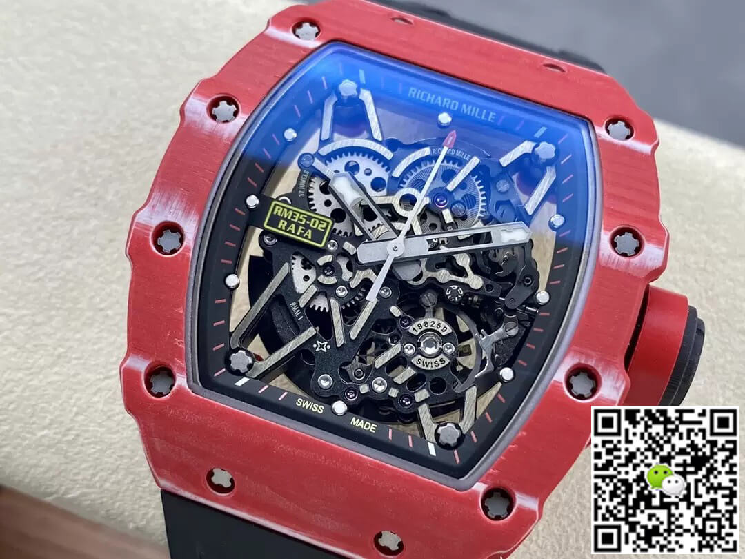 Richard Mille RM35-02 T+ Factory Red Carbon Fiber Case Black Rubber Strap