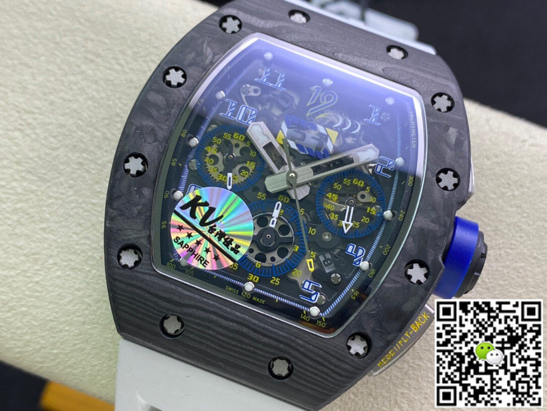 Richard Mille RM011 KV Factory Carbon Fiber White Rubber Strap