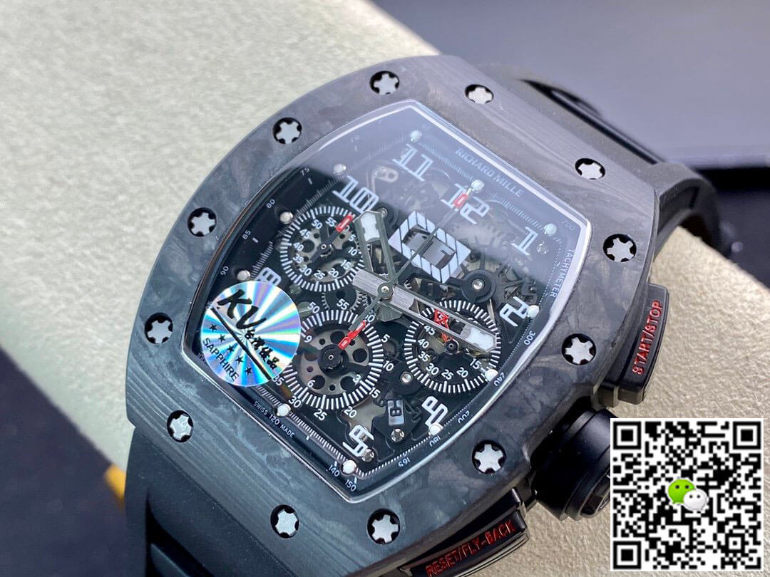 Richard Mille RM011 KV Factory Carbon Fiber Black Rubber Strap