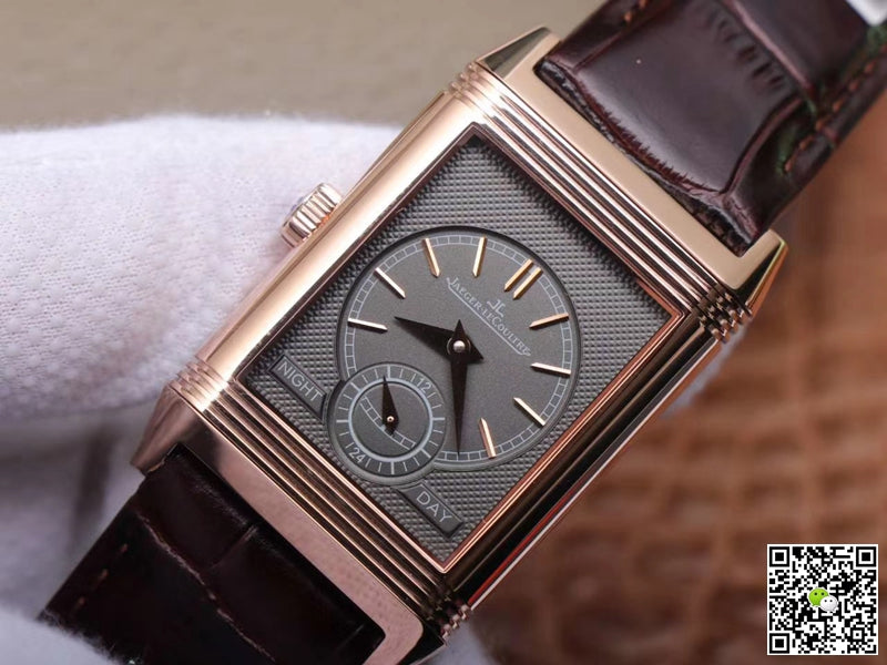 Jaeger LeCoultre Reverso Tribute Double-sided Double Time Zone Flip MG Factory Rose Gold White Dial