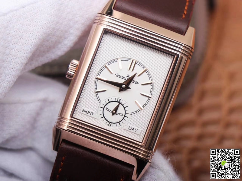 Jaeger LeCoultre Reverso Tribute Double-sided Double Time Zone Flip MG Factory Rose Gold Black Dial