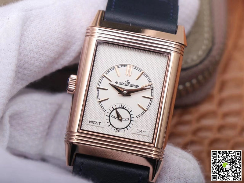 Jaeger LeCoultre Reverso Tribute Double-sided Double Time Zone Flip MG Factory Rose Gold Blue Dial