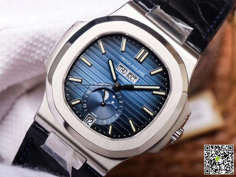 PF Factory Patek Philippe Nautilus 5726/1A-014 Moonphase Black Leather Strap