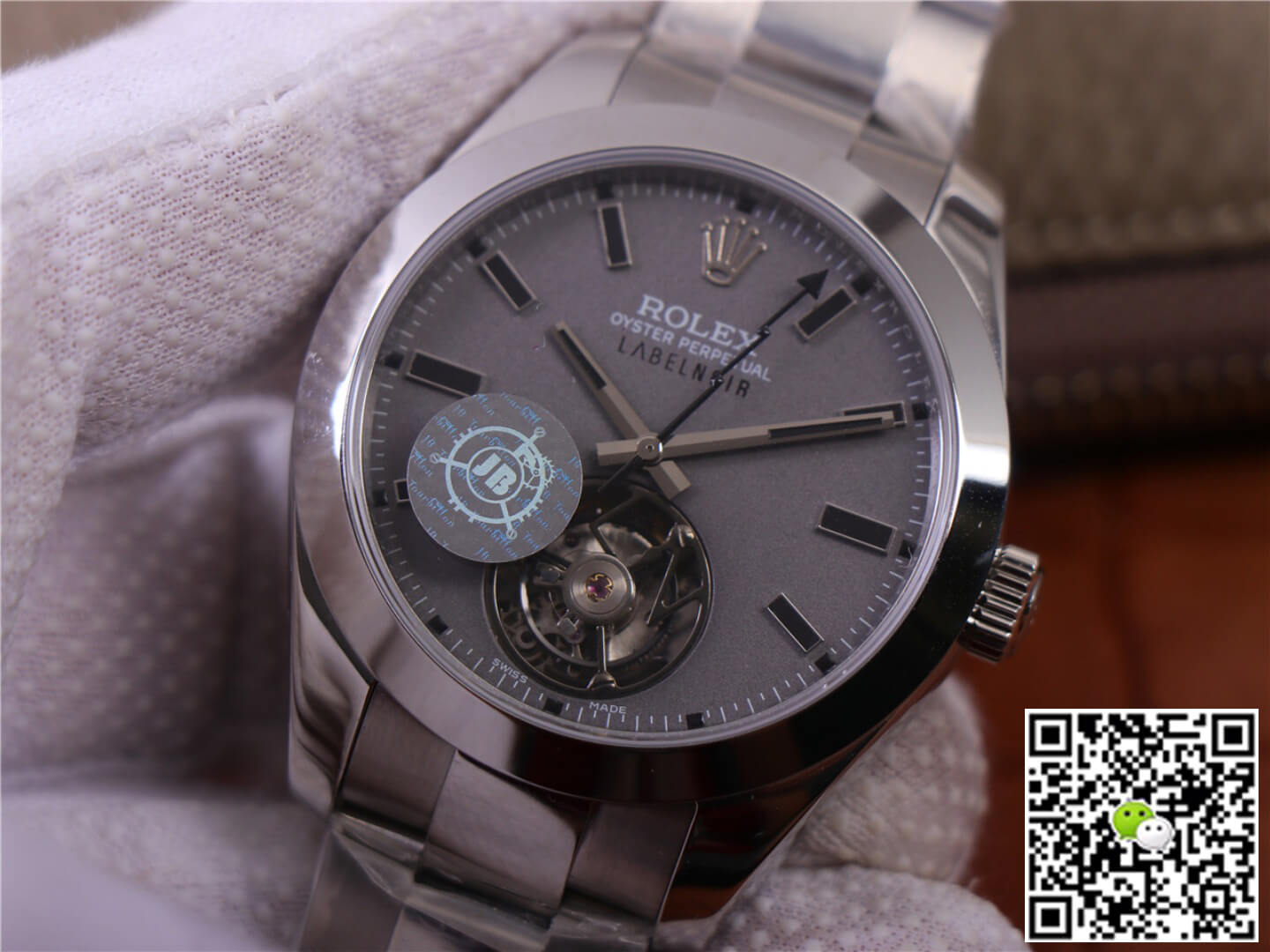 JB Factory Replica Rolex Milgauss Base 116400 Label Noir Design LNT01HS-001 Silver case watch