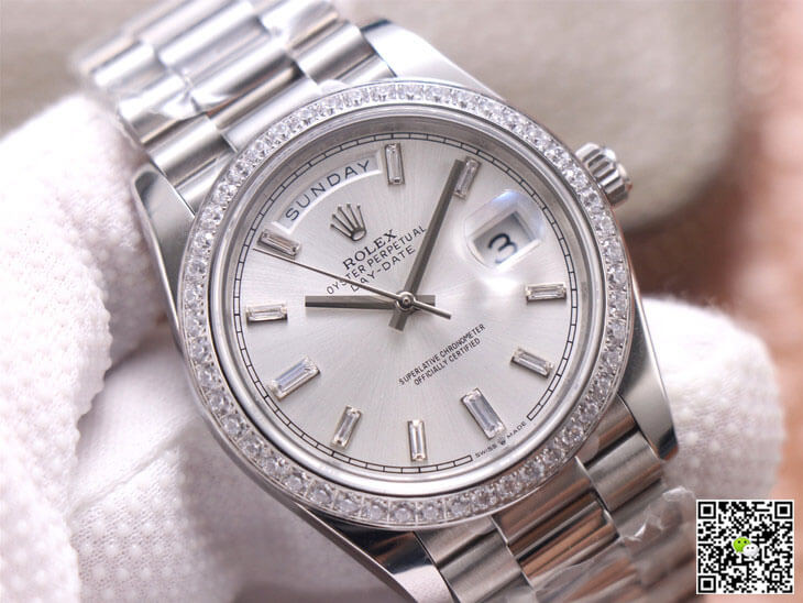 Rolex Day-Date M228349RBR-0001 EW Factory Diamond Silver Dial