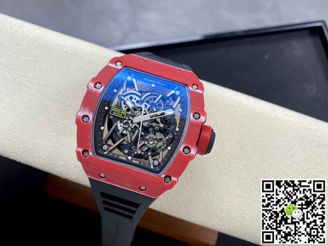 Richard Mille RM35-02 T+ Factory Red Carbon Fiber Case Black Rubber Strap