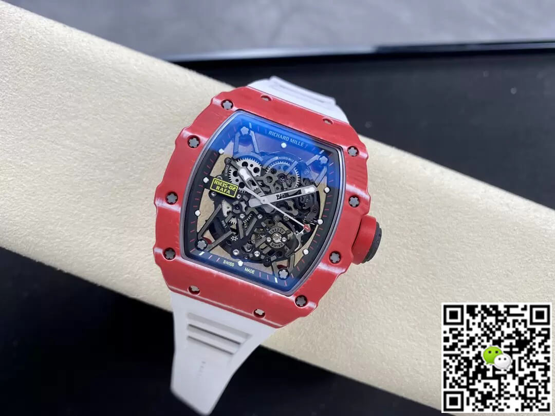 Richard Mille RM35-02 T+ Factory Carbon Fiber Case White Rubber Strap