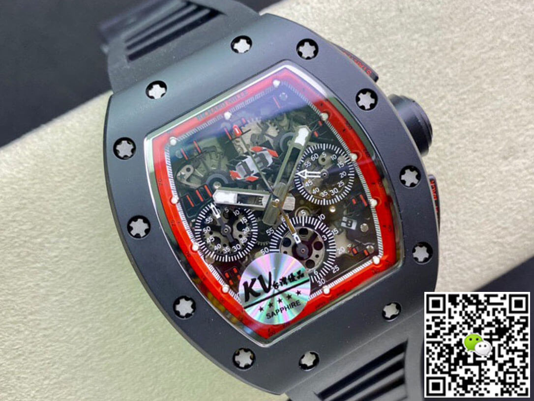 Richard Mille RM011 KV Factory Ceramic Black Rubber Strap