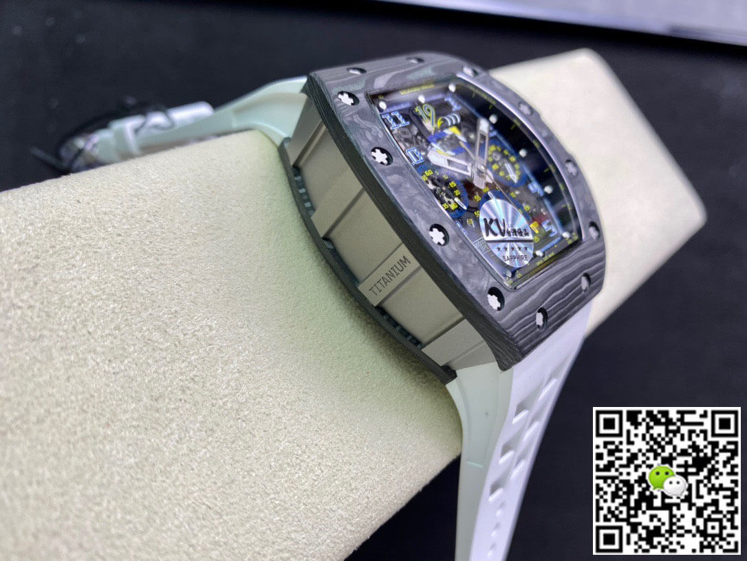 Richard Mille RM011 KV Factory Carbon Fiber White Rubber Strap