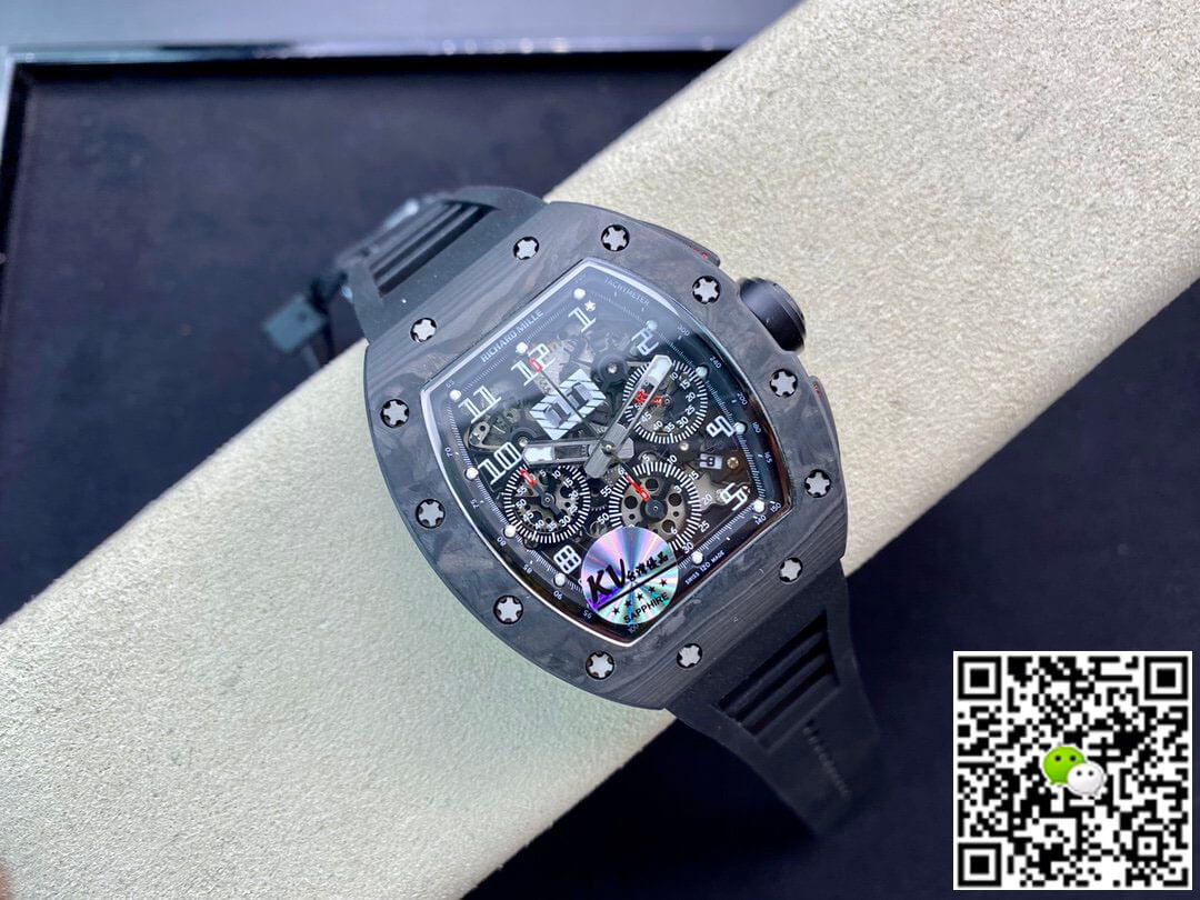 Richard Mille RM011 KV Factory Carbon Fiber Black Rubber Strap