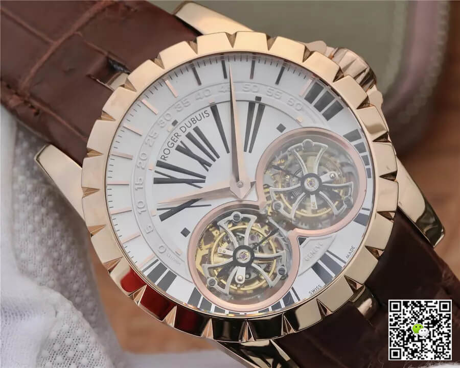 Roger Dubuis Excalibur RDDBEX0249 JB Factory Tourbillon Gold Case White Dial