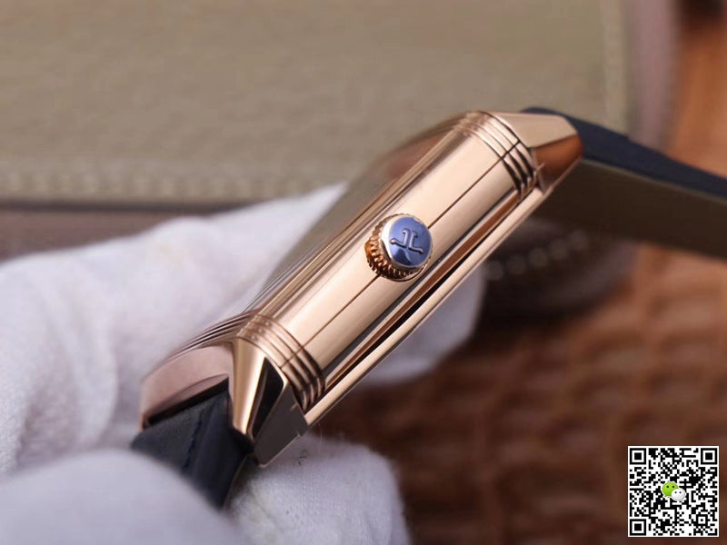 Jaeger LeCoultre Reverso Tribute Double-sided Double Time Zone Flip MG Factory Rose Gold Blue Dial