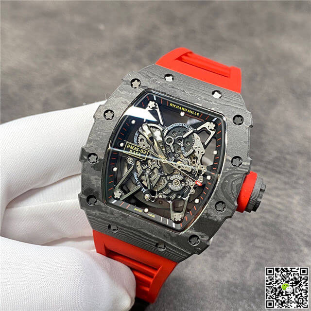 Richard Mille RM35-02 KV Factory Carbon Fiber Red Rubber Strap