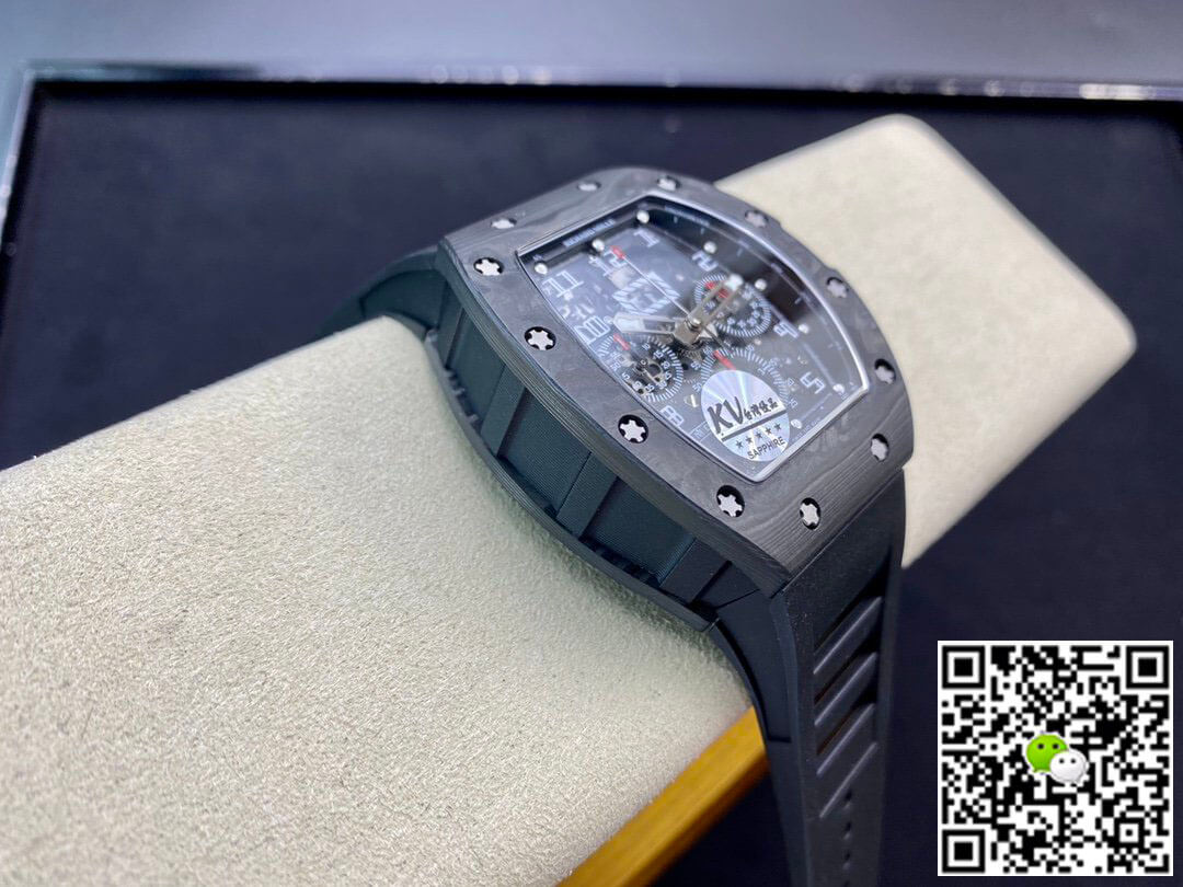 Richard Mille RM011 KV Factory Carbon Fiber Black Rubber Strap